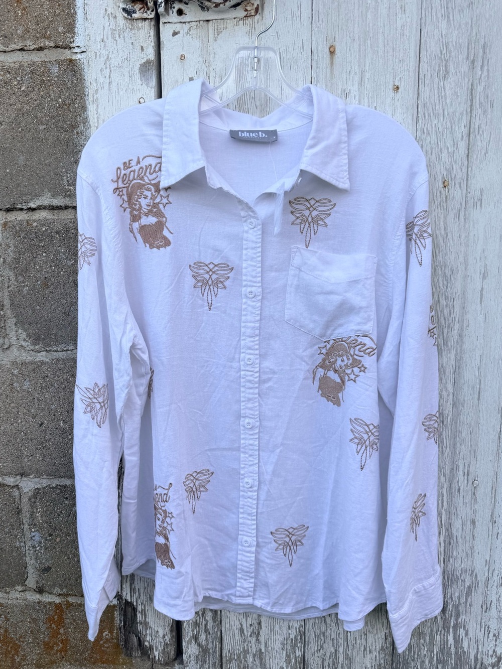 Western Button-Up Shirt with Tan Graphic Prints